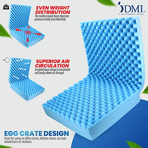DMI Egg Crate Sculpted Foam Chair Cushion, Seat Cushion, Car Seat Cushion, Office Chair Cushion Relieves Back Pain, Tail Bone Pain, Sciatica, 32 X 18 X 3 inches, Full Back,1 Count
