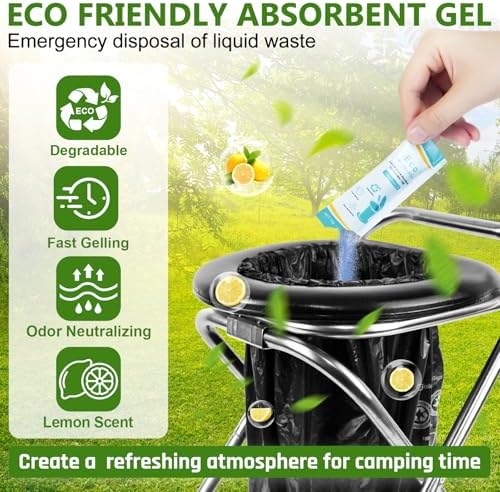 BLIKA Portable Toilet for Camping, 350LBS Stainless Steel Foldable Camp Travel Toilet with Soft Seat for Adults, Portable Potty for Camping, RV Travel, Road Trips, Includes Waste Bags with Gel