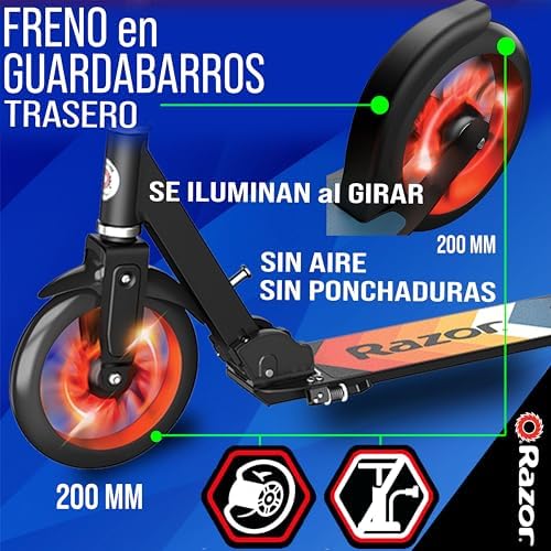 Razor A5 Lux Kick Scooter for Kids Ages 8+ - 8" Urethane Wheels, Anodized Finish Featuring Bold Colors and Graphics, for Riders up to 220 lbs