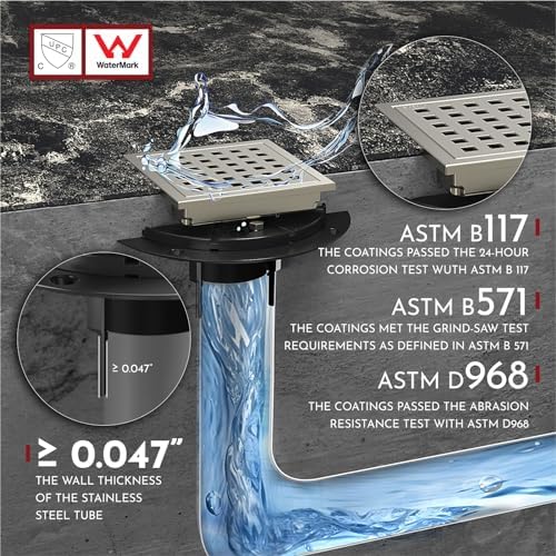 4 Inch Square Shower Floor Drain with Flange,Quadrato Pattern Grate Removable,Food-Grade SUS 304 Stainless Steel,Watermark&CUPC Certified,Brushed Nickel