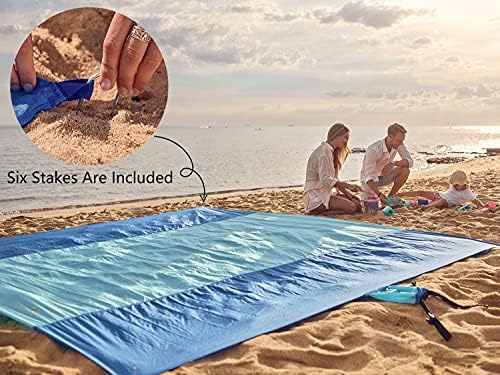 WEKAPO Beach Blanket Sandproof Waterproof, Extra Large Beach Mat, Oversized & Compact Sand Free Mat Quick Drying, Lightweight & Durable with 6 Stakes & 4 Corner Pockets