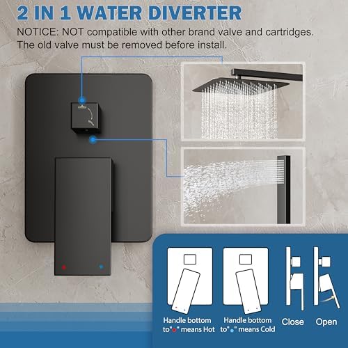 Black Shower System, Shower Faucet Set with 10-Inch Rain Showerhead and Handheld Spray, Wall Mounted High-Pressure Showerhead Combo Set Included Valve and Trim, Matte Black