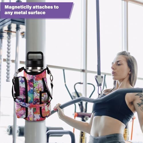 icolor Magnetic Gym Bag Water Bottle Carrier Holder with Phone Pockets & Shoulder Strap,5 Built-in Magnets Gym Bottle Pouch Sleeve,Magnetic Bag Gym Accessories Organizer for Men Women