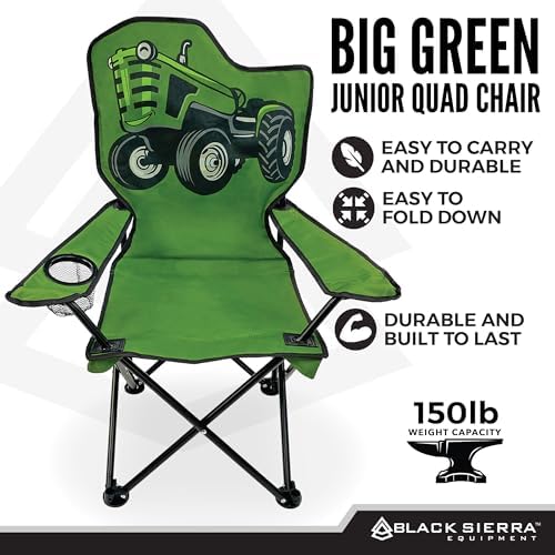 Black Sierra Folding-Lawn Chair for Camping, Beach, Backyard, Sporting Events. for Kids Ages 3-10. Comes with Cup Holder and Carry Bag. Portable-Chair for Travel, Supports 150 Lbs.