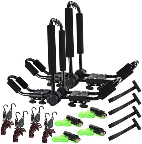 Folding Kayak roof Rack Adjustable for Kayak/Canoe/SUP,J-Bar Rack on Roof Mounting On SUV, Car and Truck Crossbars. (23-krf-2)