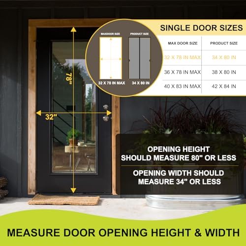 Magnetic Screen Door -Fit for Door Size:32x78 Inch, Hands Free Mesh Partition, Heavy Duty Screen Door Mesh Curtain Keeps Bugs Out, Frame Hook & Loop, Pet and Kid Friendly, Screen Door Size 34x80