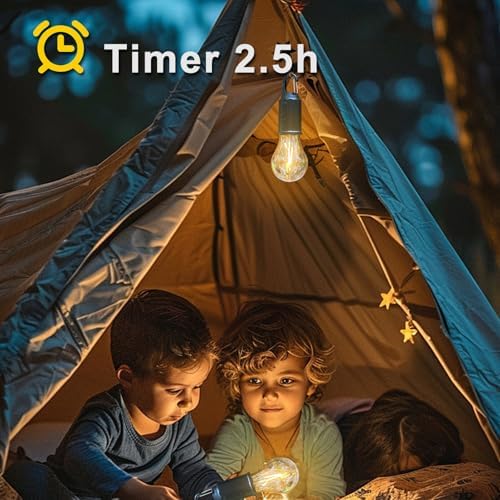 4 Pack Camping Lights Rechargeable, Hanging Tent Lights Bulb with Hook, Timer Function, 3 Lighting Modes Tent Lamp for Camping, Hiking, Backpacking, Emergency Outage (White)