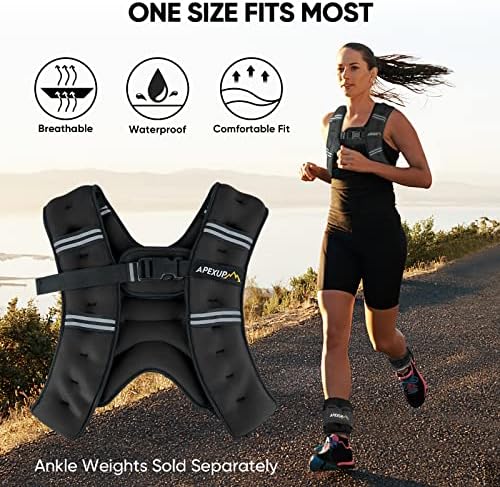 APEXUP Weighted Vest with 5lbs/10lbs/15lbs/20lbs/25lbs/30lbs Weights and Reflective Stripe, Weight Vest Men Women for Workout, Strength Training, Running