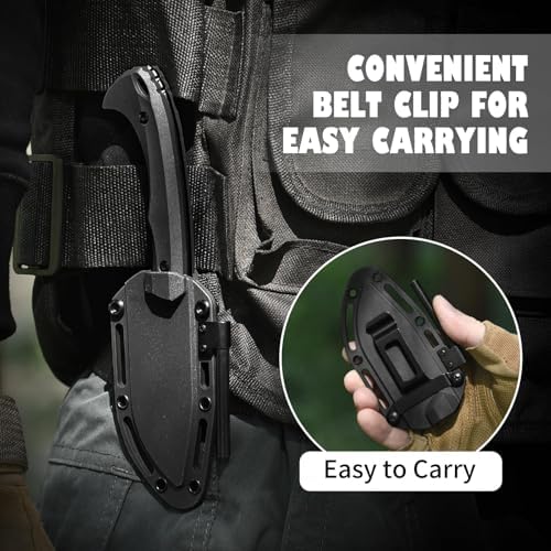 7.68" EDC Survival Knife with Fire Starter L-Y, Small EDC Full Tang Fixed Blade Knife with Sheath, Belt Clip, Full Black