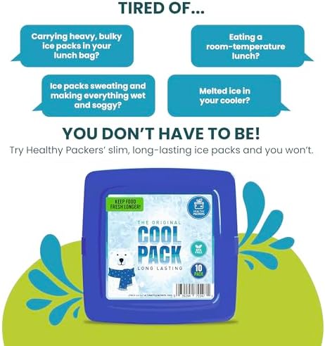 Ice Packs for Lunch Bags - Freezer Packs - Original Cool Pack | Slim & Long-Lasting Reusable Ice Pack for Lunch Box and Cooler Bag (Set of 10)