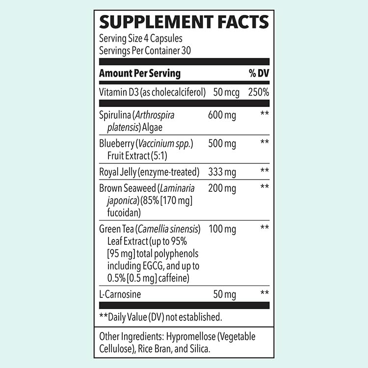 LifeSeasons Stem Boost-R - Stem Cell Support - Naturally Repair Damaged Tissue - Vitamin Supplement Rich in Antioxidants - Royal Jelly, Spirulina, Blueberry, Brown Seaweed & L-Carnosine - 120 Capsules
