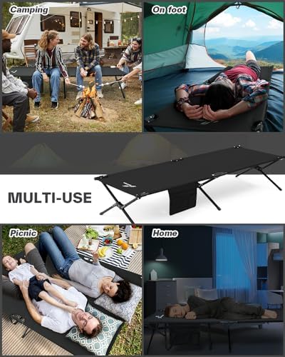 Sportneer Camping Cot: 78.3"x28.7"x14.6" Comfort Cot Bed for Camping Traveling Guest Bed, Sleeping Cots for Adults with Side Pockets & Storage Bag - Ease of Assembly, Support 330 Lbs