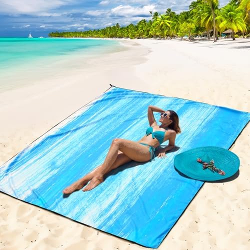 Beach Blanket Waterproof Sandproof Beach Mat 79" X 83" /10'x9'for 2-8 Adults Quick Drying Outdoor Picnic Mat Beach Accessories for Travel, Camping, Hiking