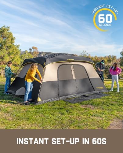 FanttikOutdoor Camping Tent 4/6/8/10 Person Instant Cabin Tent Setup in 60 Seconds with Rainfly & Windproof Portable with Carry Bag for Family Camping & Hiking