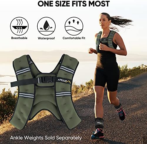 APEXUP Weighted Vest with 5lbs/10lbs/15lbs/20lbs/25lbs/30lbs Weights and Reflective Stripe, Weight Vest Men Women for Workout, Strength Training, Running
