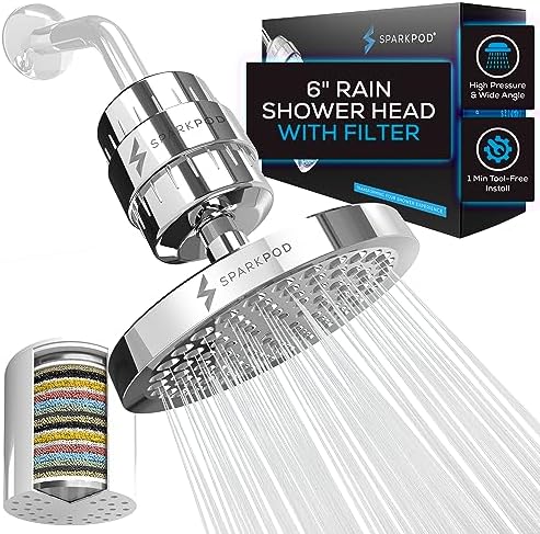 SparkPod Luxury Filtered Shower Head Set 23 Stage Shower Filter - Reduces Chlorine and Heavy Metals - High Pressure Showerhead Filter (6" Round, Luxury Polished Chrome)