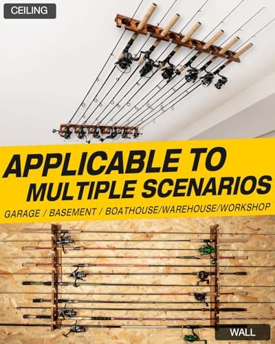 Ghosthorn Holds Up to 12 Rods Fishing Pole Racks Wall or Ceiling Mounted Holders for Garage Storage Organizer Gear Equipment Gifts