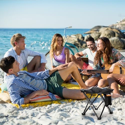 2 Pack Camping Stool, 13 Inch Compact Camping Chair Portable, Lightweight Folding Stool Seat with Side Pocket and Carry Bag for Outdoor Hiking, Fishing, Picnic, Beach and Lawn Party, Black