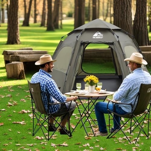 Hewolf 2/3/4 Person Camping Tent - Instant Pop Up Waterproof 2 Doors Tent with Easy Setup | 3-Season Hexagonal Dome Design for Family, Hiking & Traveling