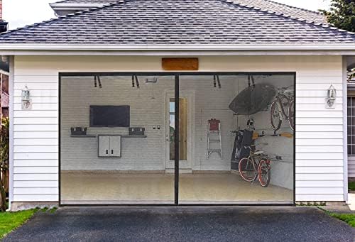 Garage Screen Doors for 1 Car Garage-9x8ft Fiberglass 1900g/4.2lb Durable Heavy Duty Magnetic Garage Door Screen Retractable Hands Free with 4 Roll Up Straps for Patio Workshop Home Gym Sun Room