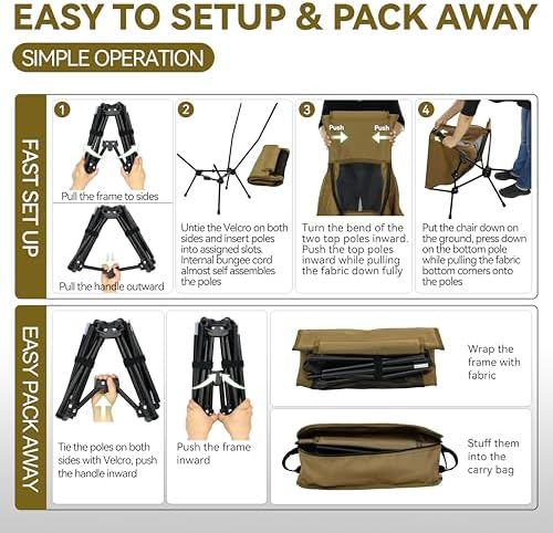 MARCHWAY Lightweight Folding High Back Camping Chair with Head Support, Stable Portable Compact for Outdoor Camp, Travel, Beach, Picnic, Festival, Hiking, Backpacking (Highback Khaki)