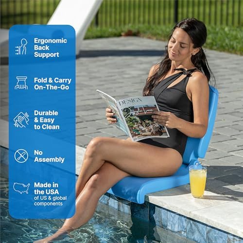 Step2 Folding Flip Seat, Lightweight Portable Outdoor Chair for Poolside, Camping, Beach, Boats, Tailgates, Durable Ground Chair with Back Support for Adults, Capri Blue