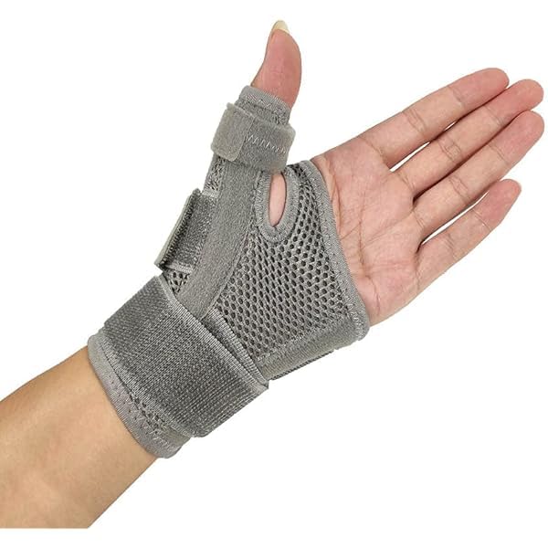 MUELLER Sports Medicine Adjust-to-Fit Thumb Brace, Spica Splint, Thumb Pain Relief Stabilizer for Men and Women, Ideal for De Quervain's Tenosynovitis, Arthritis, Sprains, Fits Right or Left, Gray, One Size