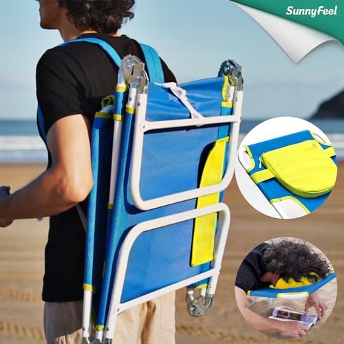 SunnyFeel Beach Lounge Chair, Backpack Reclining Beach Chairs Lay Flat, Face Down Tanning Chair, Folding Camping Chairs Portable Camp Cot with Backpack Straps for Outdoor/Picnic/Lawn
