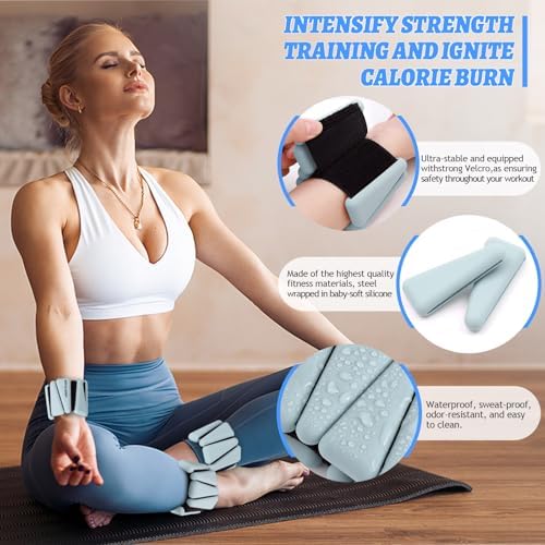Wrist Ankle Weights Set of 2(1 lb/2 lbs Each) Adjustable Weights Training Intensity for Strength Training Walking Running Yoga Pilates Jogging for Women Men