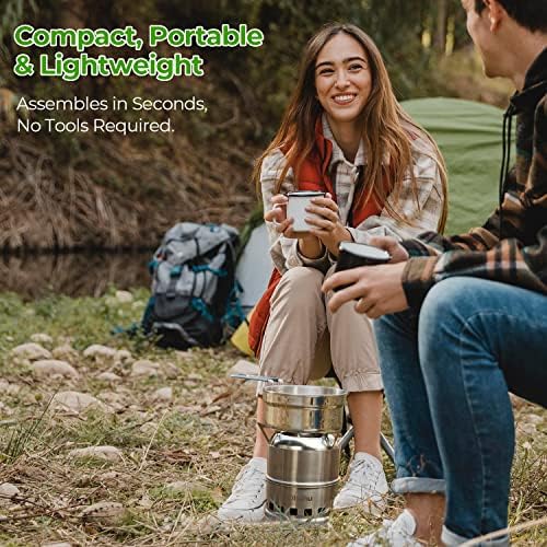 Camping Stove, Ohuhu Camp Stove Wood Burning Stove Stainless Steel Stoves Mini Portable Stove for Camping Picnic BBQ Backpacking Hiking Survival Emergency Cooking Outdoor with Grill Grid Carry Bag