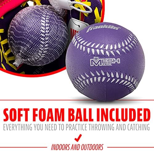 Franklin Sports Kids Baseball Glove + Ball Sets - Meshtek Youth Teeball Gloves for Kids + Toddlers - Left + Right Hand Throw Mitts + Glove Sets with Foam Balls - Boys + Girls Gloves - 9.5" Inch