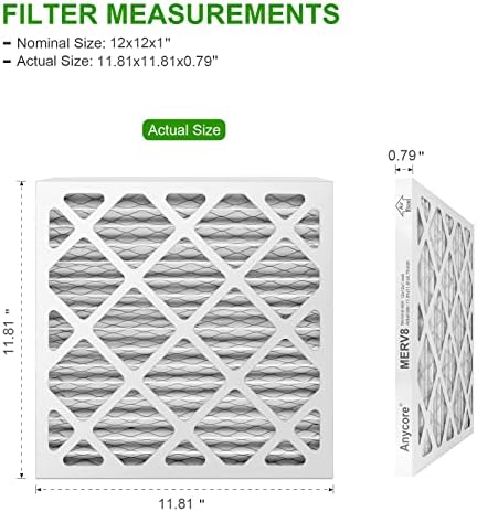 12x12x1 Furnace Air Filter MERV 8 MPR 600 FPR 5 HVAC Pleated Filters for Home Office 4-Pack (Actual Size: 11.81x11.81x0.79 inch)