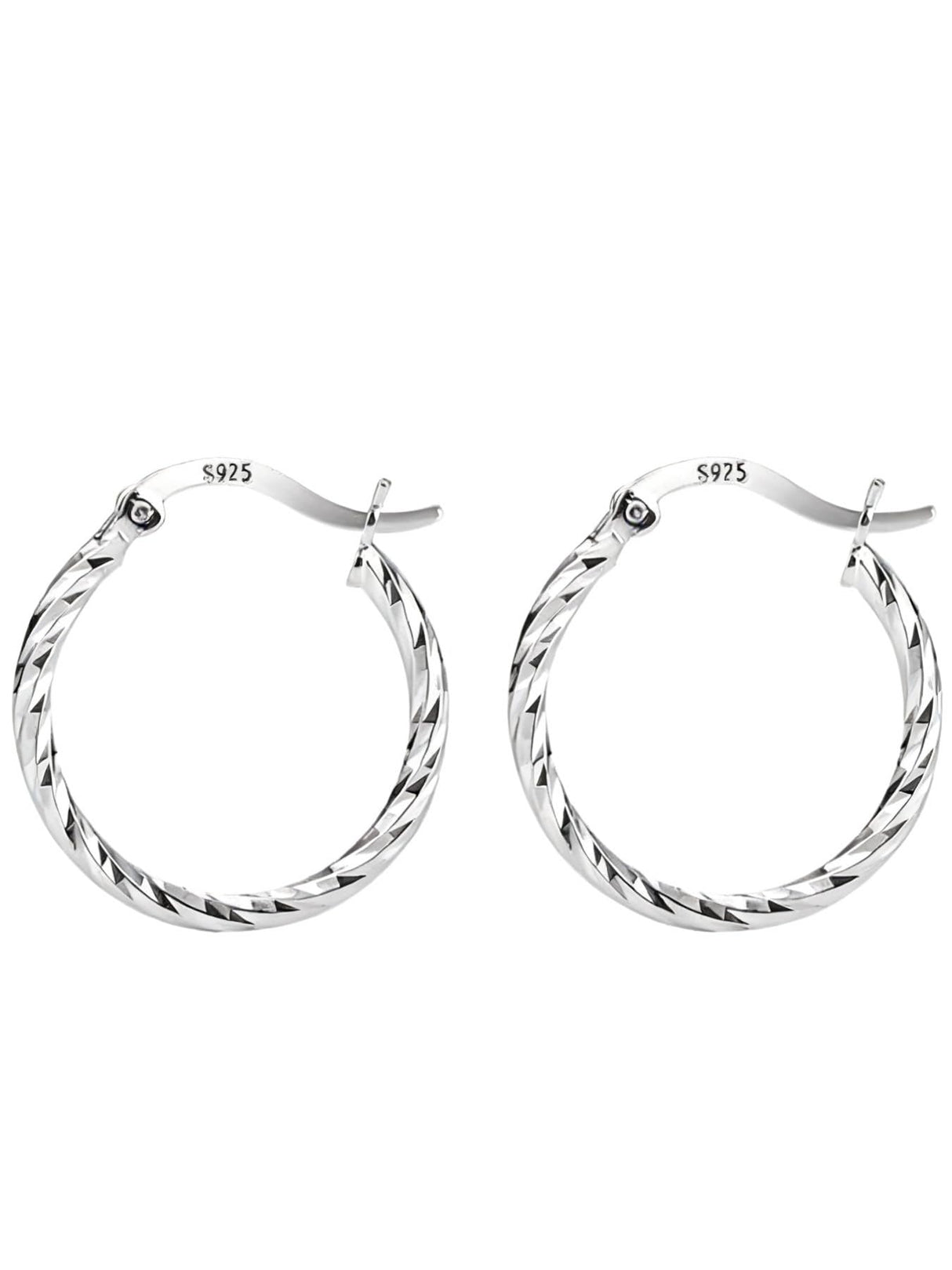 S925 Sterling Silver Minimalist Geometric Twist Circle Hoop Earrings - Durable, Hypoallergenic, and Nickel-Free Jewelry (silver, 20mm)