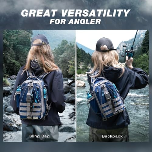 Ghosthorn Fishing Backpack with Rod Holder - Tackle Sling Bag - Fly Fishing Gifts for Men and Women