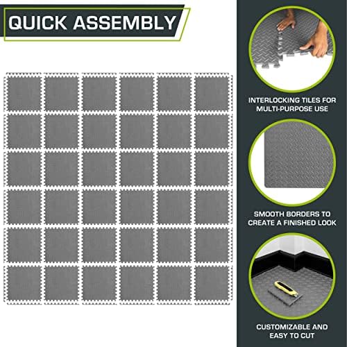 ProsourceFit Puzzle Exercise Mat ½ in, EVA Interlocking Foam Floor Tiles for Home Gym, Mat for Home Workout Equipment, Floor Padding for Kids, Black, 24 in x 24 in x ½ in, 48 Sq Ft - 12 Tiles