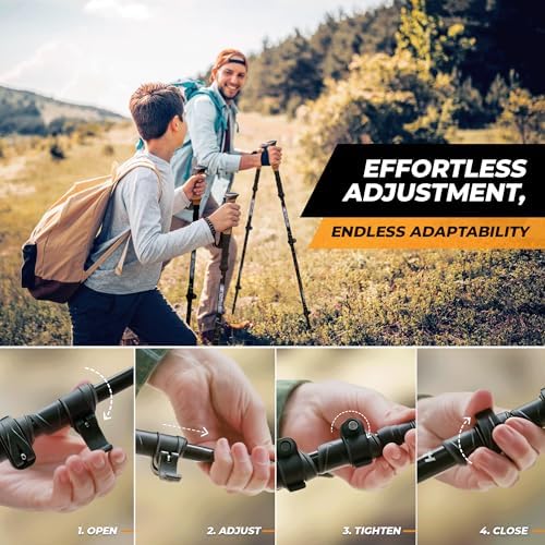 Foxelli Carbon Fiber Trekking Poles – Lightweight Collapsible & Shock-Absorbent Hiking Poles w/Cork Grips, Lever Locks & All Terrain Accessories