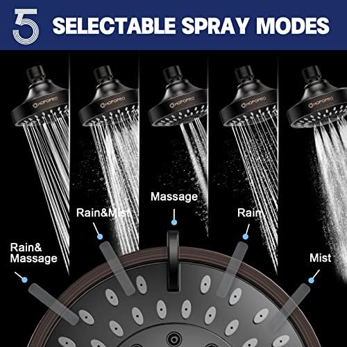 HOPOPRO 5-Mode High Pressure Shower Head - The Washington Post, NBC News, Today TV Show Recommended - High Flow Fixed Showerheads (4 Inch Oil Rubbed Bronze)