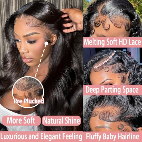 KUKAO 30 Inch Body Wave Lace Front Wigs Human Hair 13x6 HD Lace Front Wigs Human Hair Glueless Wigs Human Hair Pre Plucked with Baby Hair Lace Front Wigs for Women 180 Density