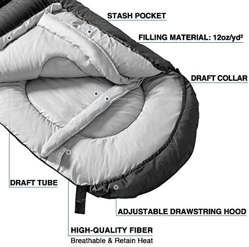 Atarashi Camping Sleeping Bag- 4 Seasons for Adults, Light, Warm, Extra-Large with Compression Sack- Great for Hiking, Backpacking & Outdoor Adventures