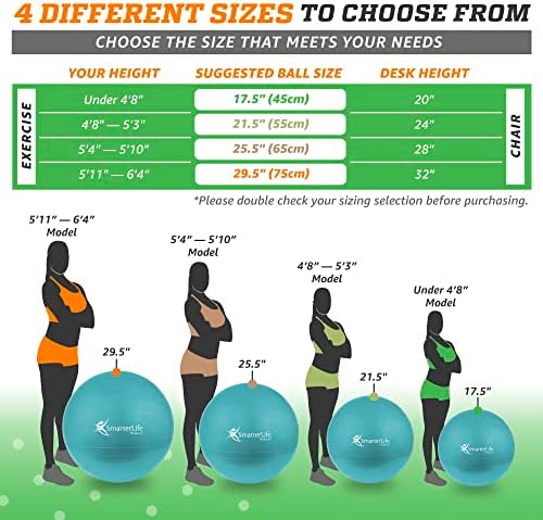 SmarterLife Exercise Ball Yoga Ball for Fitness, Balance, Stability, or Pregnancy, Gym Ball for Core Workout, Physical Therapy, Yoga Ball Chair for Office, Anti-Slip Anti-Burst