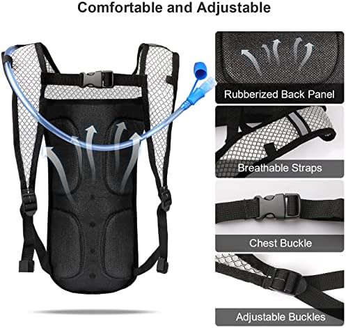 2Pack Hydration Backpack Pack with 2L Hydration Bladder - Lightweight Water Backpack Keeps Water Cool up to 4 Hours with Big Storage for Kids Women Men Hiking Cycling Camping Music Festival