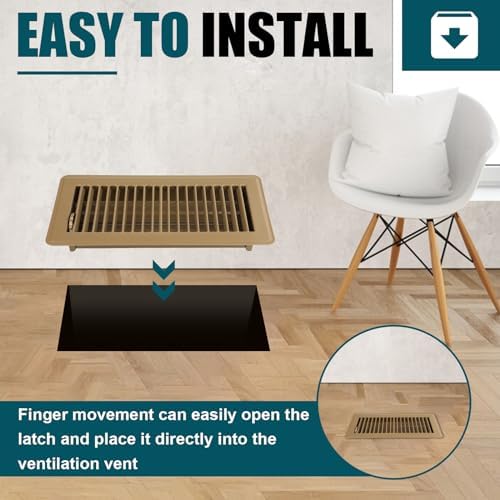 VOISEN Floor Register 4x10, 4 Pack Brown Floor Vent Covers,Heavy Duty Steel Walkable Floor Vents,Vent Covers for Home Floor
