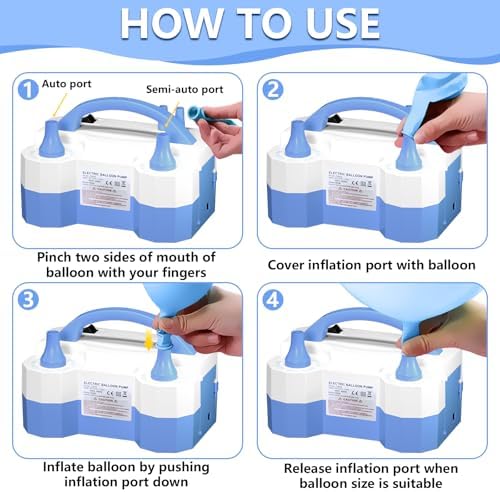 SINBEE Balloon Pump, Balloon Pump Electric, Portable Dual Nozzle Electric Blower Air Pump Inflator for Party Decoration. Faster and Save Time