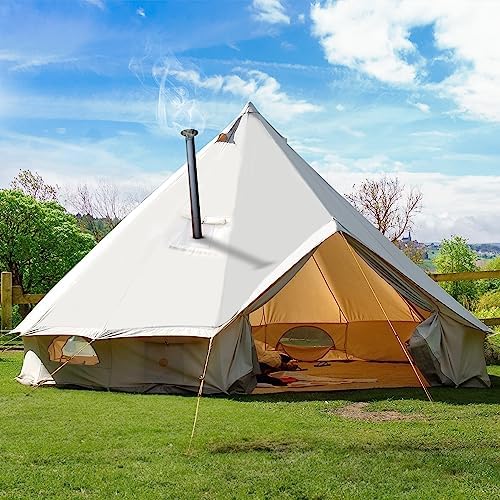 YITAHOME Canvas Bell Yurt Tents - 4 Season Waterproof Glamping Tents w/Stove Jack for Family Camping, Hunting, Parties - 13/16.4/20FT