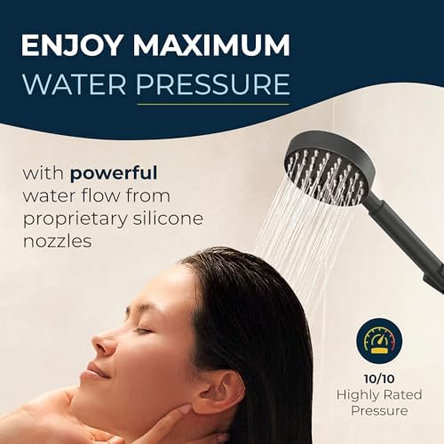 HammerHead Showers® ALL METAL Handheld Shower Head with Hose and Brass Holder - MATTE BLACK - 2.5 GPM High Pressure Shower Heads with Adjustable Shower Wand Bracket - 6ft Flexible Extension