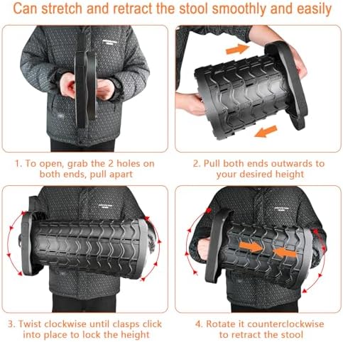 Boreeman Upgraded Collapsible Stool, Square Portable Stool, Lightweight Yet More Sturdy with Load Capacity 400lbs, Perfect for Camping Fishing Hiking BBQ (Square Black)