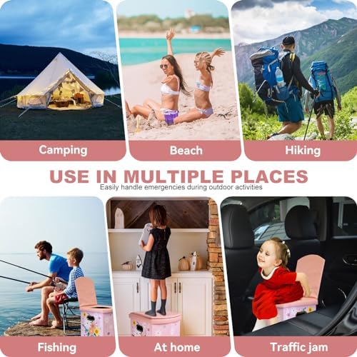 Upgrade XL Portable Toilet for Adults, Extra Large Portable Travel Floding Toilet, Camping Tall Toilets with Lid for Adults and Kids Compact Potty for Car,Hiking,Beach and Camping