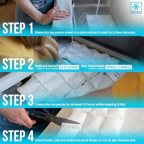 Nice Packs Reusable Dry Ice Packs for Coolers, Lunch Boxes, Frozen Food Shipping - Flexible and Long Lasting (10 Large Sheets)