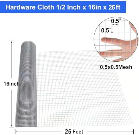 Land Guard 19 Gauge Hardware Cloth, 1/2 inch Chicken Wire Fence, Galvanized Welded Cage Wire Mesh Roll Supports Poultry Netting Cage Fence………