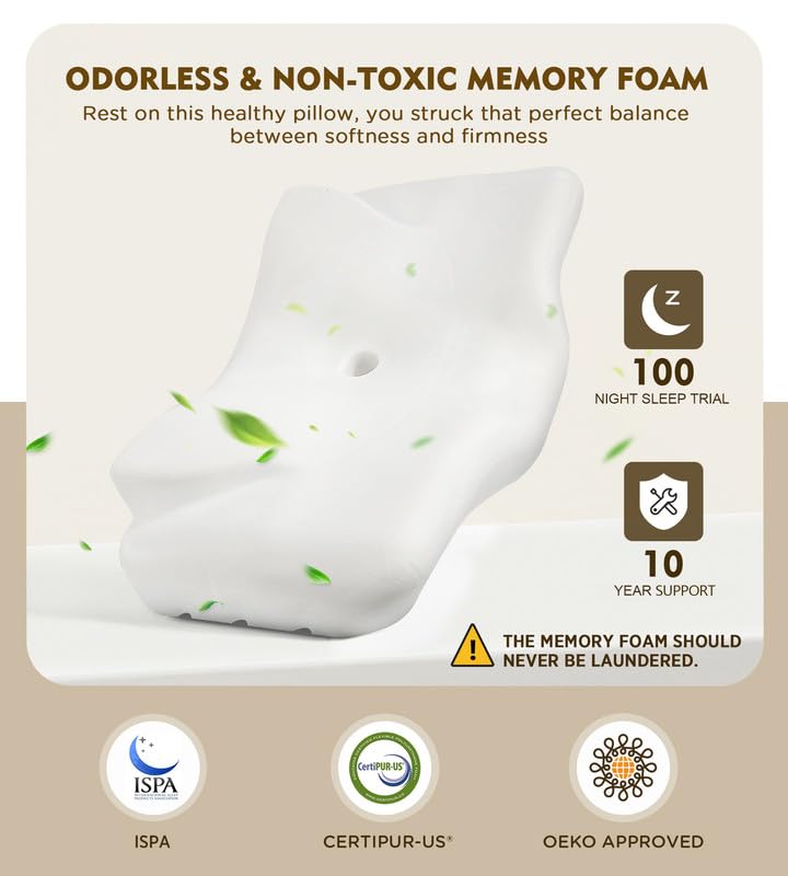 Osteo Cervical Pillow for Neck Pain Relief, Hollow Design Odorless Memory Foam Pillows with Cooling Case, Adjustable Orthopedic Bed Pillow for Sleeping, Support for Side Back Sleepers